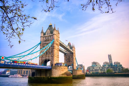 Tower Bridge across the River Thames in London, UK.