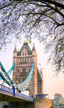 Tower Bridge across the River Thames in London, UK.