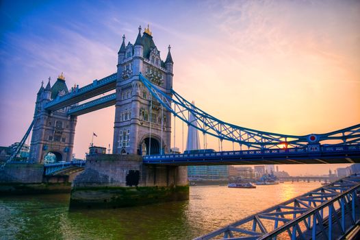 Tower Bridge across the River Thames in London, UK.