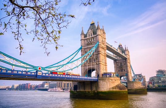 Tower Bridge across the River Thames in London, UK.