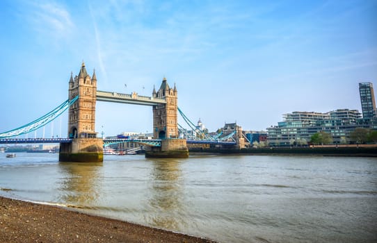 Tower Bridge across the River Thames in London, UK.