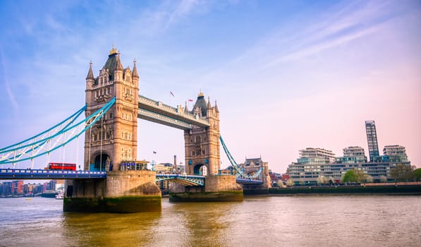 Tower Bridge across the River Thames in London, UK.