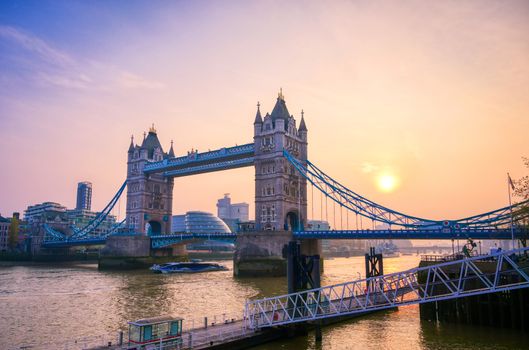 Tower Bridge across the River Thames in London, UK.