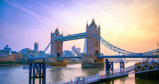 Tower Bridge across the River Thames in London, UK.