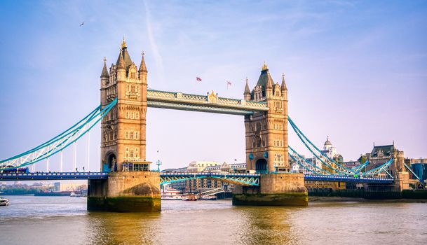 Tower Bridge across the River Thames in London, UK.