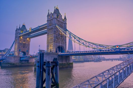 Tower Bridge across the River Thames in London, UK.