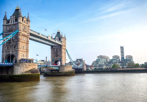 Tower Bridge across the River Thames in London, UK.