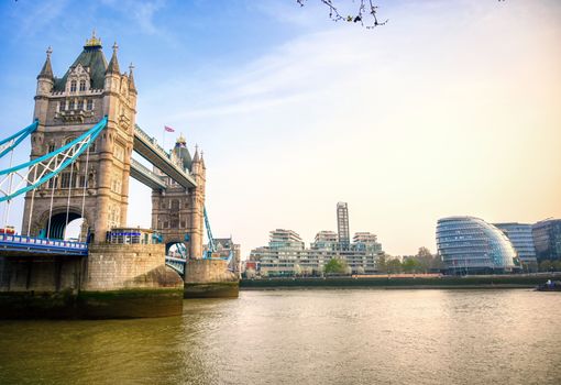 Tower Bridge across the River Thames in London, UK.