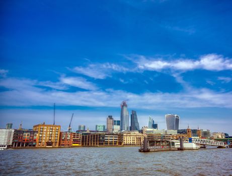 A view of the London skyline across the River Thames in London, UK.