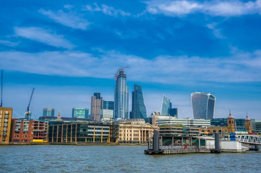 A view of the London skyline across the River Thames in London, UK.