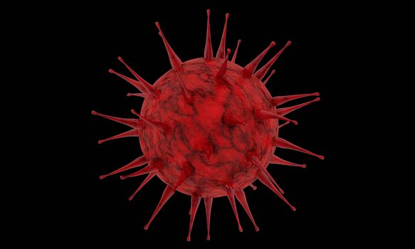 Model for Coronavirus Covid-19 outbreak and coronaviruses influenza concept  on a black background as dangerous flu strain cases as a pandemic medical health risk  with disease cell as a 3D render