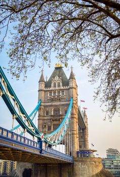 Tower Bridge across the River Thames in London, UK.