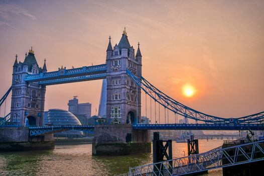 Tower Bridge across the River Thames in London, UK.