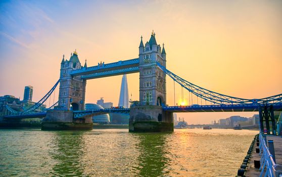 Tower Bridge across the River Thames in London, UK.