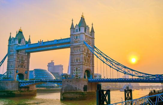 Tower Bridge across the River Thames in London, UK.