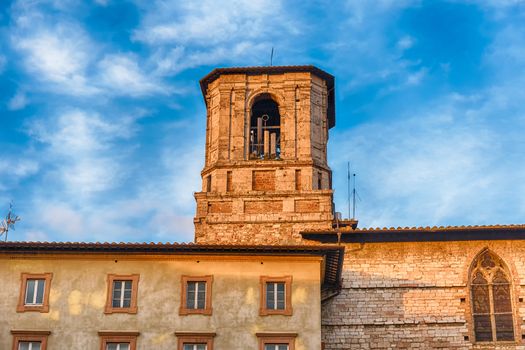 Belltower of the Roman Catholic cathedral in Perugia, Umbria, central Italy, dedicated to Saint Lawrence