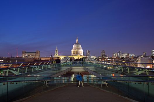 A view of St. Paul's Cathedral at night in London, UK.