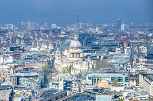 An aerial view of London, United Kingdom on a sunny day.