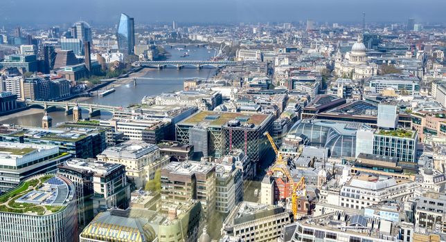 An aerial view of London, United Kingdom on a sunny day.