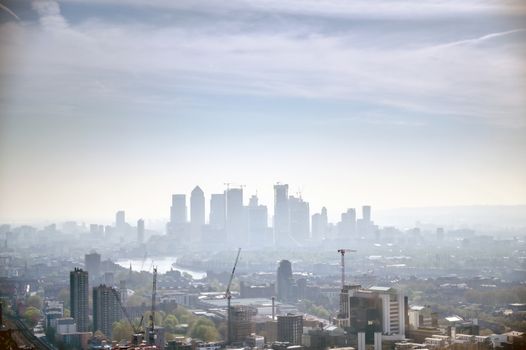 An aerial view of London, United Kingdom on a sunny day.