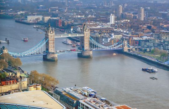 A view of Tower Bridge and the River Thames in London, UK.