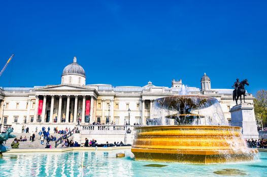 London, United Kingdom - June 17, 2019 : The Trafalgar Square and National Gallery Museum on a sunny day in London, England.