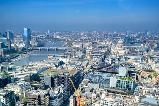 An aerial view of London, United Kingdom on a sunny day.