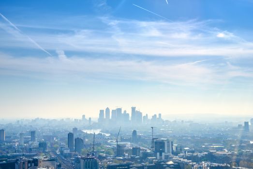 An aerial view of London, United Kingdom on a sunny day.