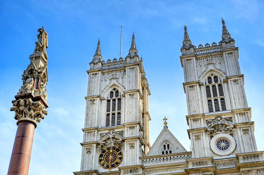 A view of Westminster Abbey on a sunny day in London, UK.