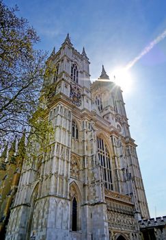 A view of Westminster Abbey on a sunny day in London, UK.