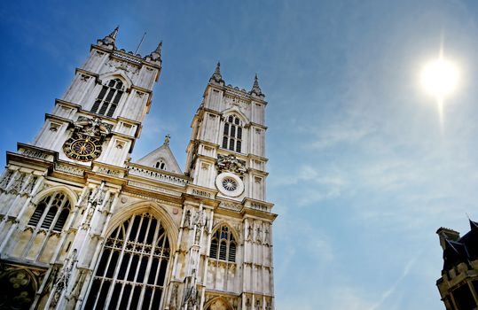 A view of Westminster Abbey on a sunny day in London, UK.