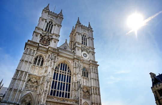 A view of Westminster Abbey on a sunny day in London, UK.