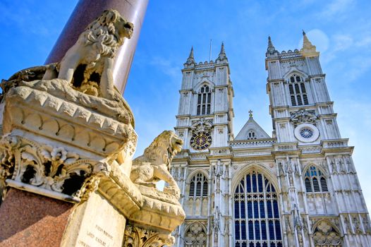 A view of Westminster Abbey on a sunny day in London, UK.