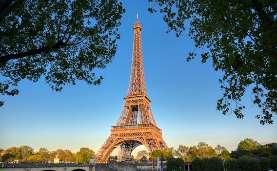 The Eiffel Tower across the River Seine in Paris, France.