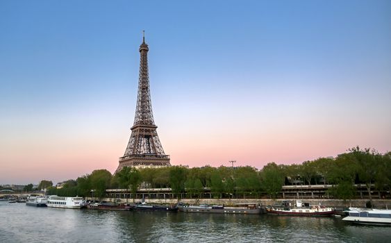 The Eiffel Tower across the River Seine in Paris, France.