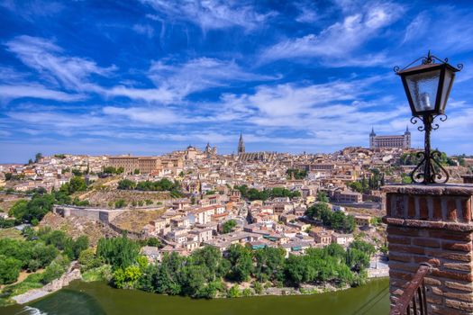 View of the historic city of Toledo with river Tagus, Spain. UNESCO world heritage site.