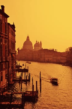 Santa Maria Della Salute, Church of Health in sunrise at Grand Canal, Venice Italy.