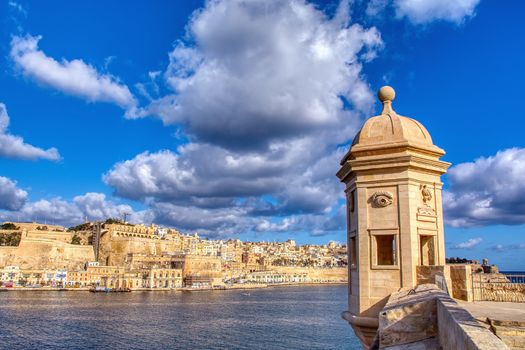 The guard tower Il Gardjola: Thе Gardjola Gardens in Senglea city. Views over Valletta, Grand Harbour. Malta