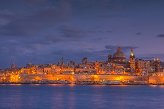 Valletta, Malta: Skyline from Marsans Harbour at sunset.