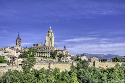 Panoramic of the Segovia cathedral in Spain.