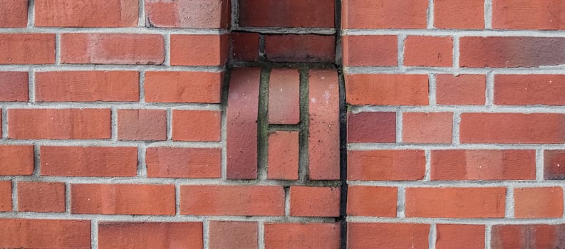 Old brick wall. Texture of old weathered brick wall panoramic background.