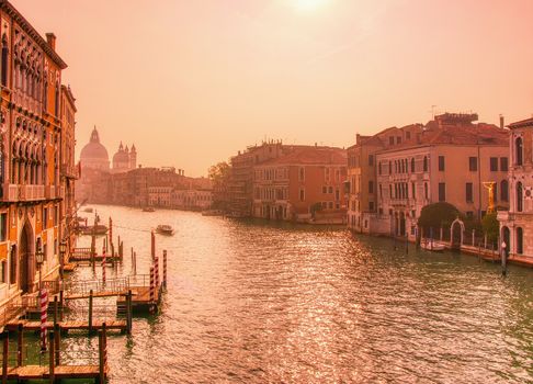 Santa Maria Della Salute, Church of Health in sunrise at Grand Canal, Venice Italy.