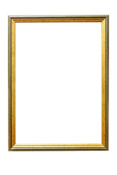Green wooden picture frame with golden decorations isolated on white background with clipping path