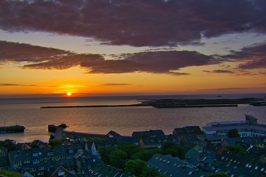 Heligoland - look on the island dune - sunrise over the sea