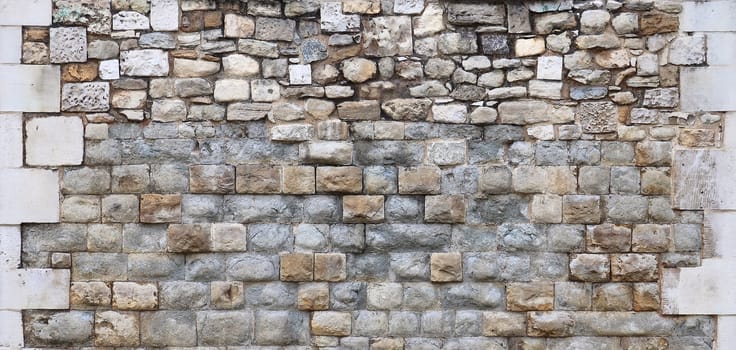 Old brick wall. Texture of old weathered brick wall panoramic background.