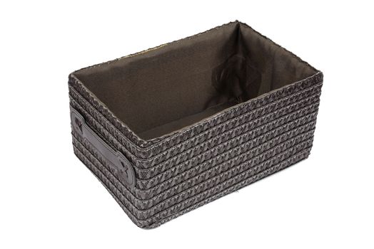 Open brown wicker box isolated on white background with clipping path