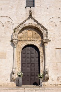 Decorated entrance to the Basilica of Saint Nicholas in Bari, Alupia, Italy
