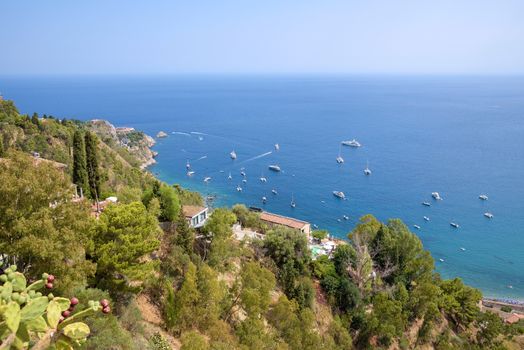 Aerial view of boats and yachts moored at the Sicilian coast