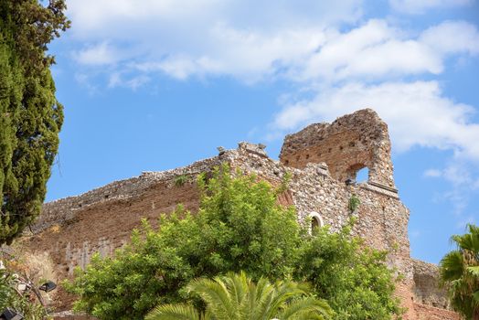 Ruins of the ancient theater in Taormina, Sicily, Italy