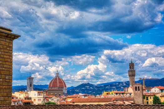 Duomo Santa Maria Del Fiore and tower of Palazzo Vecchio in Florence, Tuscany, Italy